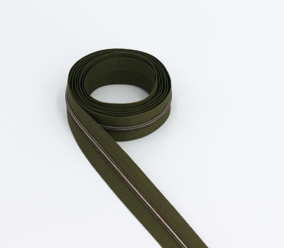 Preview: Endlosreißverschluss metallisiert schmal olivgrün/ oxyd (1m)